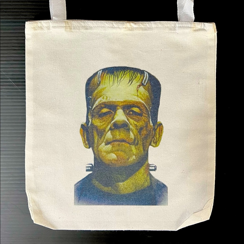 Frankenstein lightweight canvas tote bag. 15”x14”